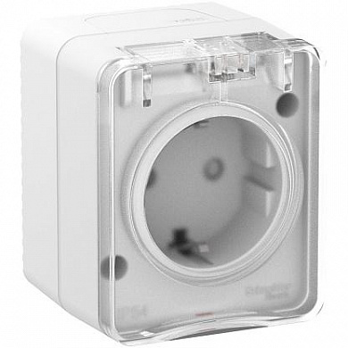 Розетка AtlasDesign Profi54 открытой установки Schuko 2P+E с заземлением со шторками с крышкой 16А 250B (арт.2013701745)