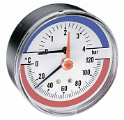 Термоманометр Watts F+R818 аксиальный 80 мм 0-4 бар, 120С (арт.10009464)